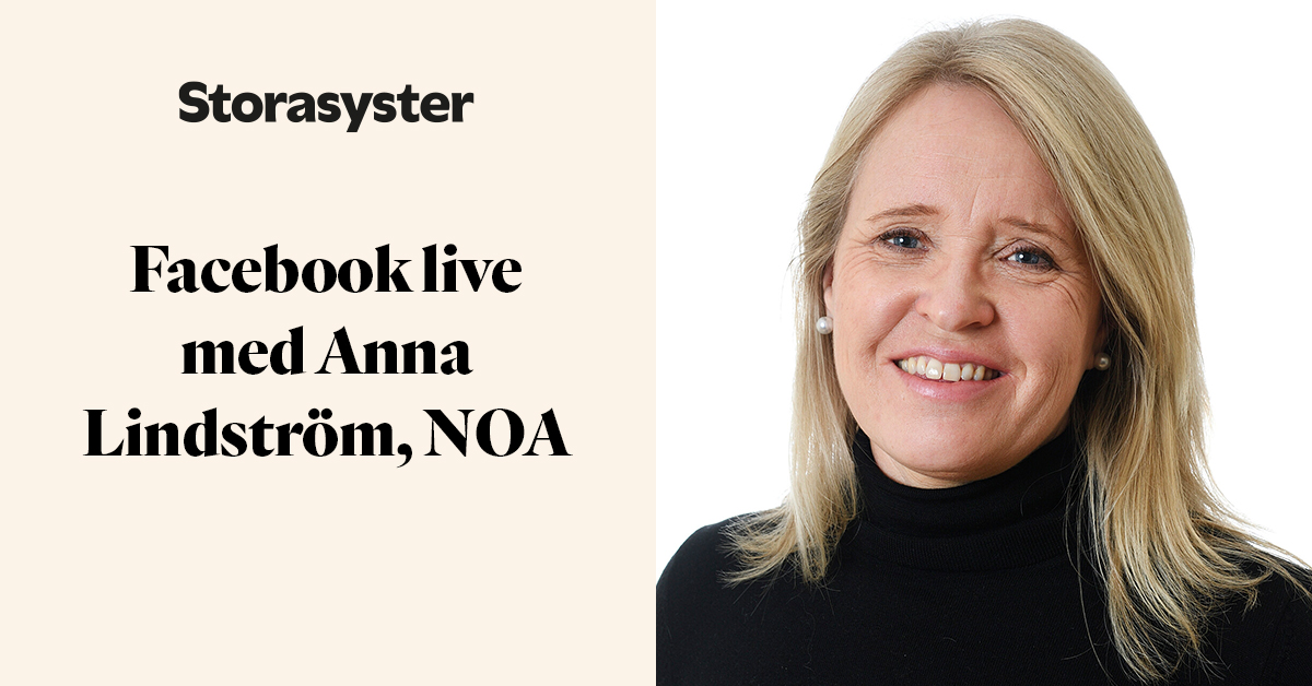 Porträttbild Anna Lindström och texten Facebook live med Anna Lindström, NOA